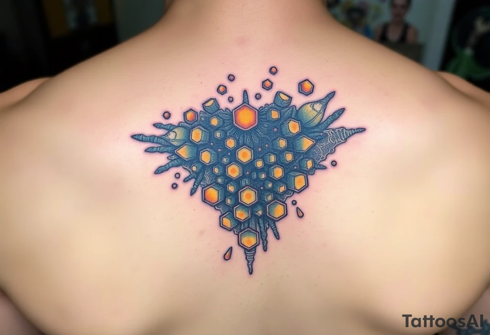 Honey comb ocean scene tattoo idea