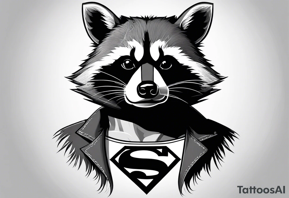 raccoon wearing a Superman t-shirt tattoo idea