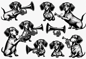 dachshund playing trumpet tattoo idea
