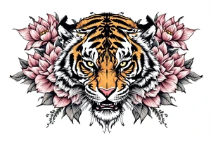 Tiger covered in lotus flowers tattoo idea