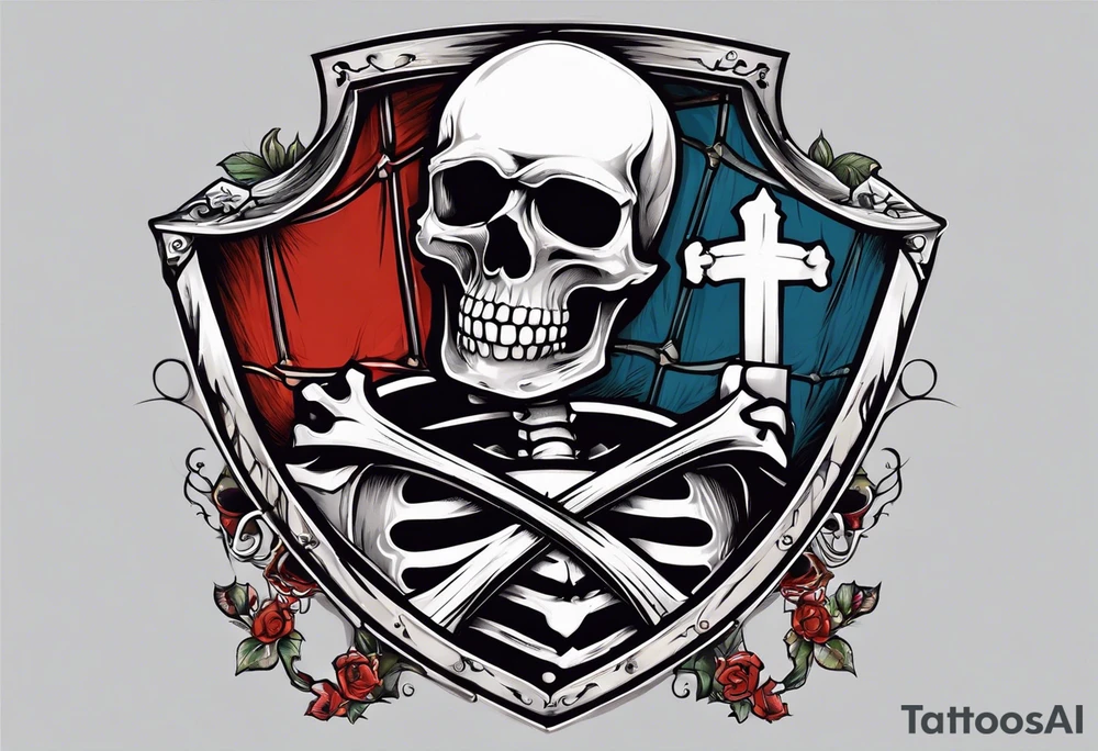 skeleton holding a shield with a cross on it tattoo idea