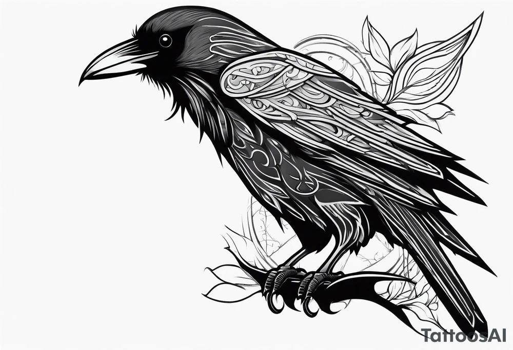black raven with sword in mouth tattoo idea