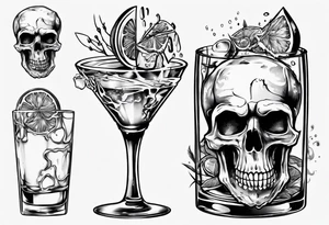 A scull in the glass with alcohol and piece of lime tattoo idea