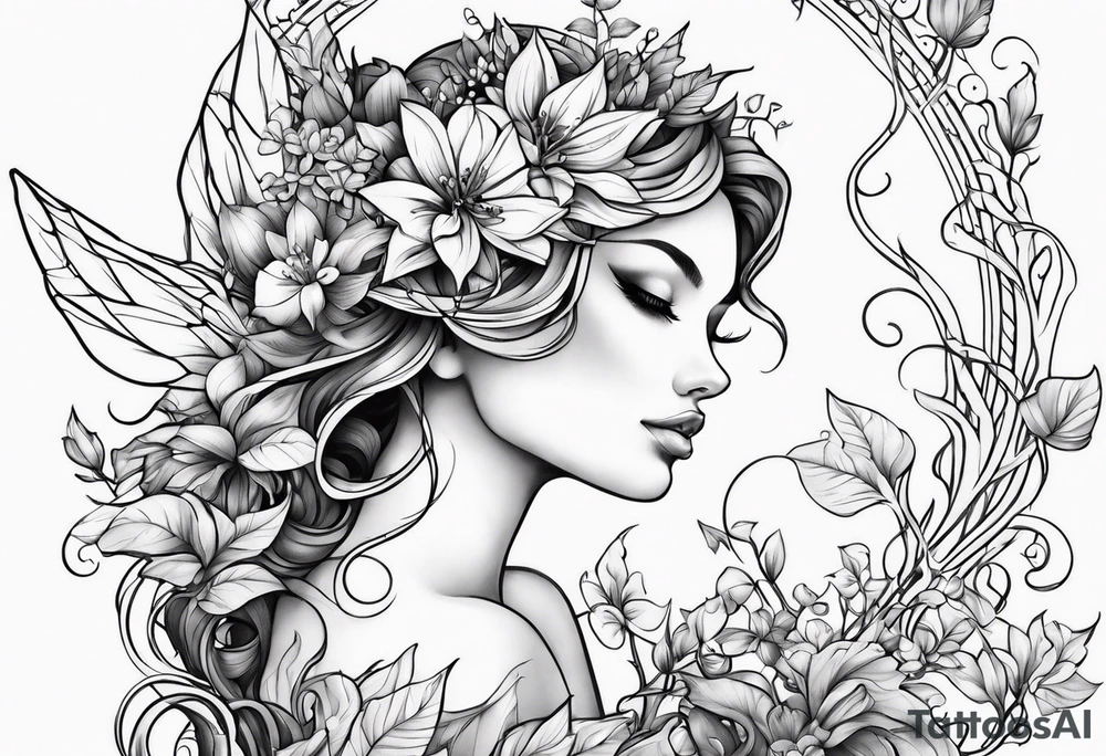 Fairy vines and flowers tattoo idea
