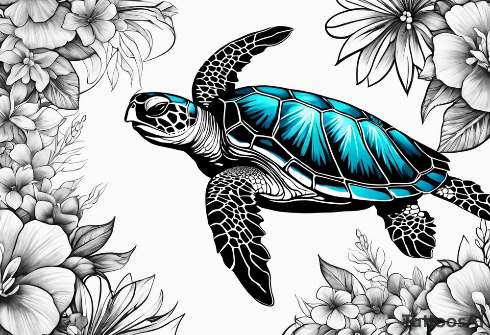 sea turtle, flower tattoo idea
