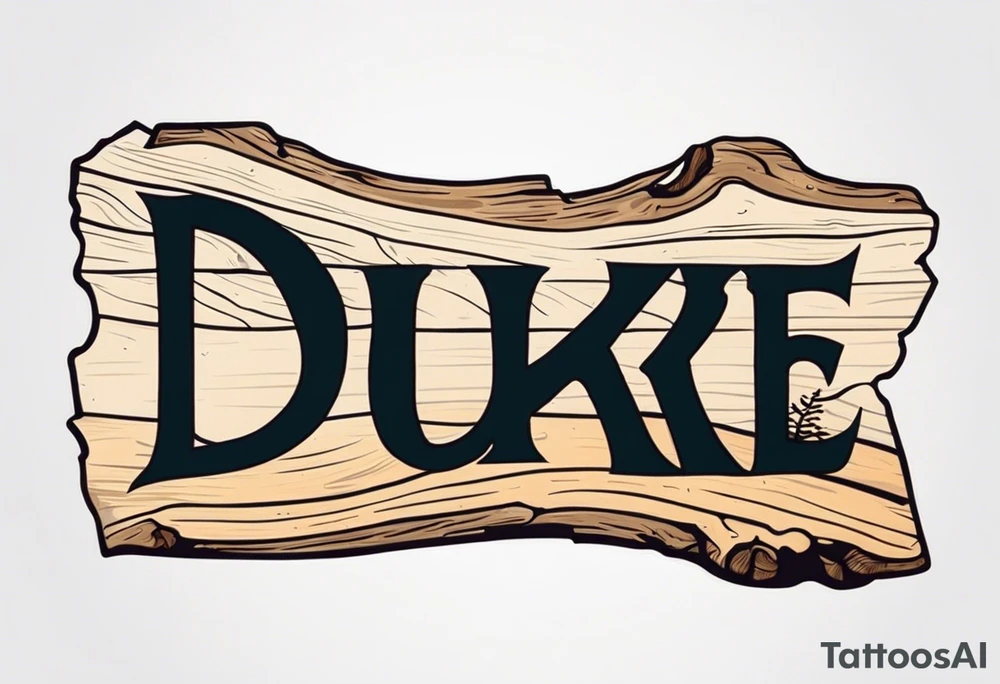 piece of driftwood underwater with the word duke written in the wood tattoo idea