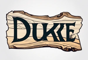 piece of driftwood underwater with the word duke written in the wood tattoo idea