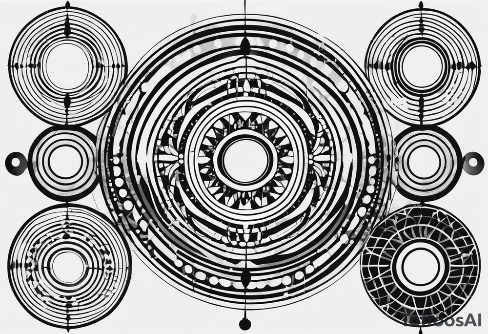 Une ligne verticale abstraite composée de cercles de tailles variées, inspirée par le film Interstellar Avec le mot stay en morse tattoo idea