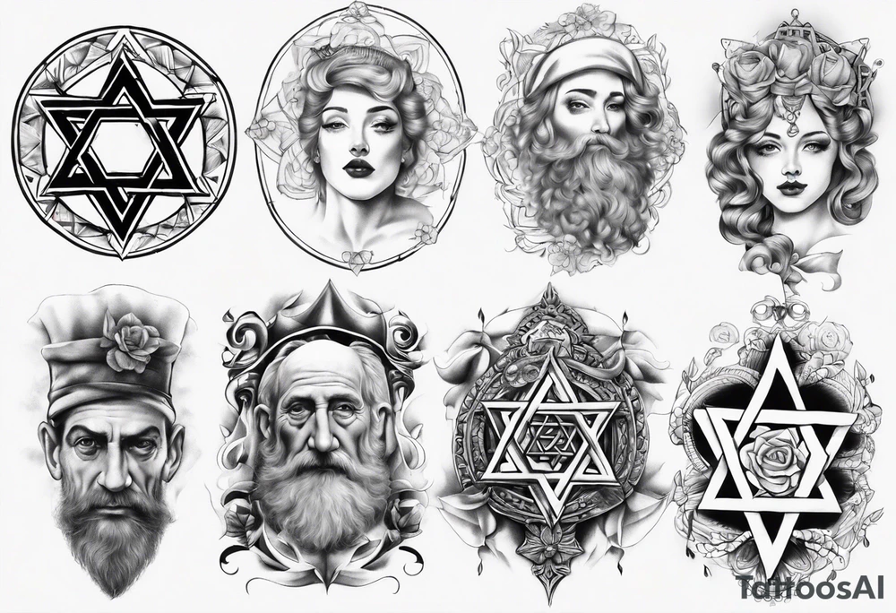 JEWISH NOSE REALISTIC ARM SLEEVE tattoo idea