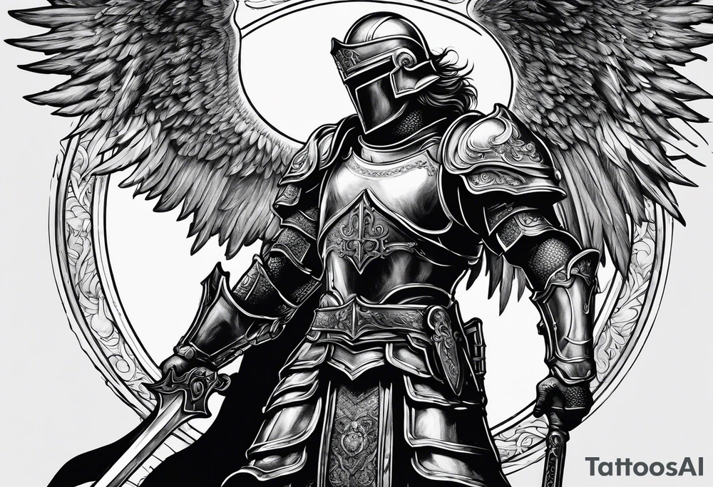 an angel's halo over a knight tattoo idea