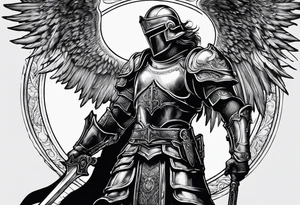 an angel's halo over a knight tattoo idea