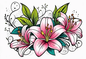 5 lilies and cherry blossom branch tattoo idea