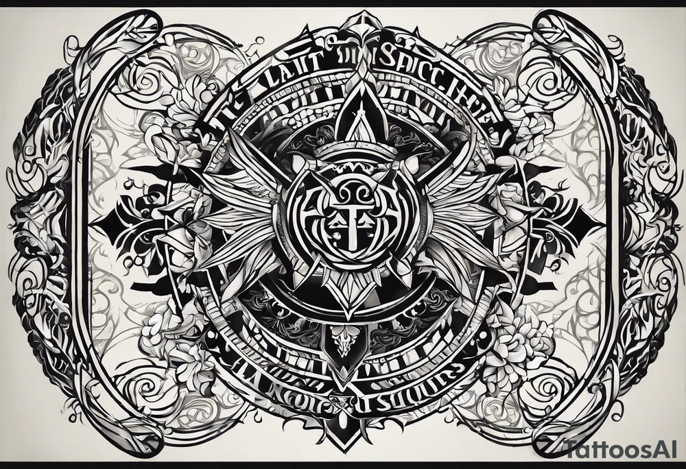 The tattoo is spiritually driven, using the Latin quote "Vincit qui see Vincit," which translates to "He who conquers himself conquers the world." Create this tattoo using the ideas of the warrior spirit, discipline, and growth in all aspects of life tattoo idea