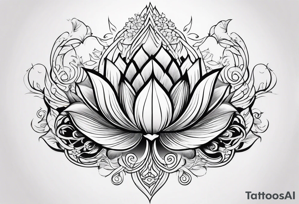 one vertical tattoo that combines lotus flower, phoenix and helix, strength and resilience symbols tattoo idea