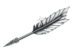 Arrow the Arrowhead is a mountaintop
The Fletching is made of Pine Trees
The Shaft is made of detailed wood tattoo idea