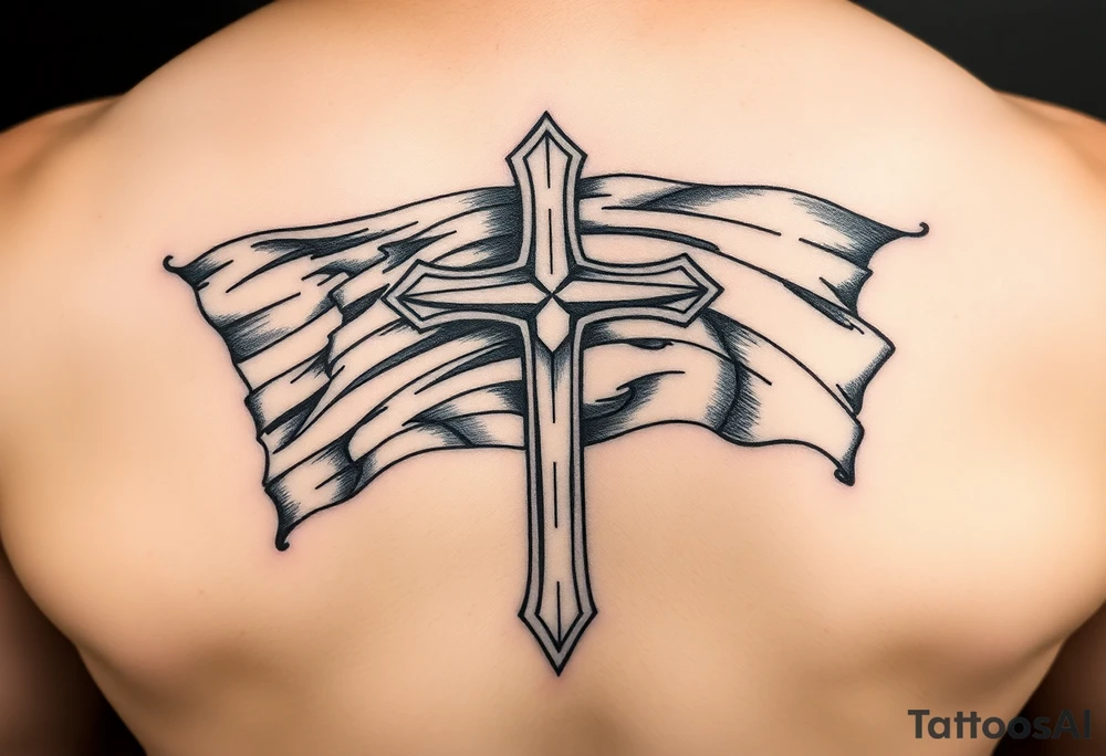 Cross with flag tattoo idea