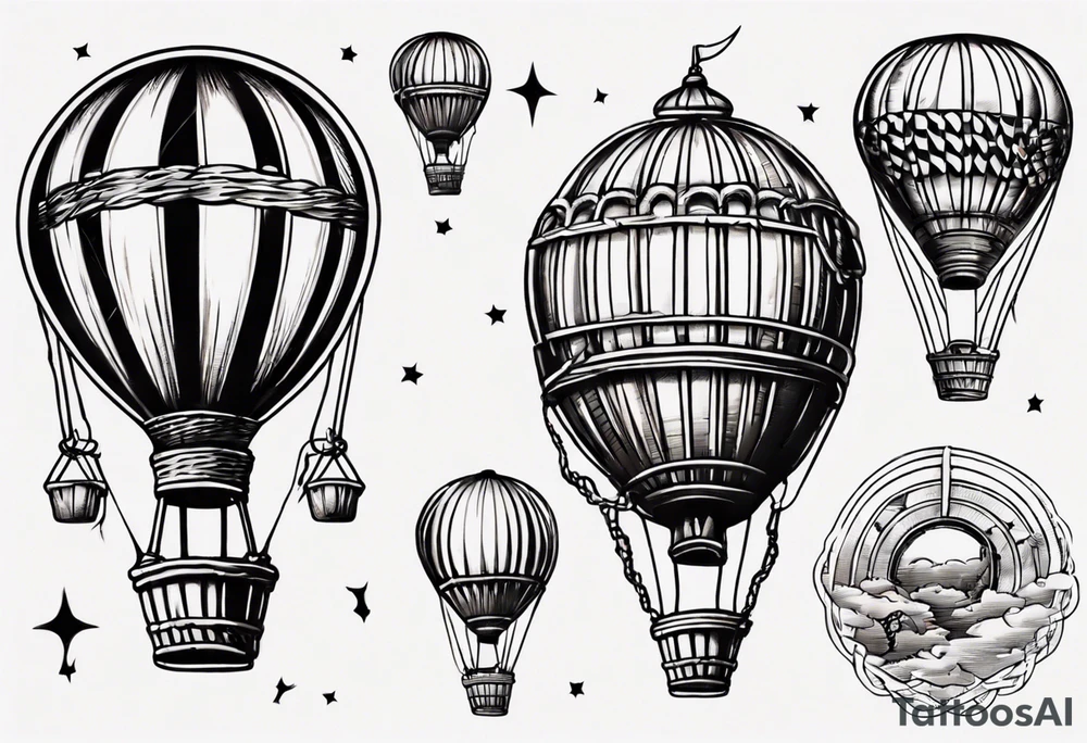 hot air balloon with a ladder coming from the basket tattoo idea