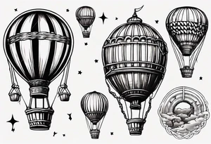 hot air balloon with a ladder coming from the basket tattoo idea