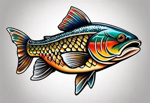 A small tattoo with a shaded trout 
 drawn with fine lines. tattoo idea