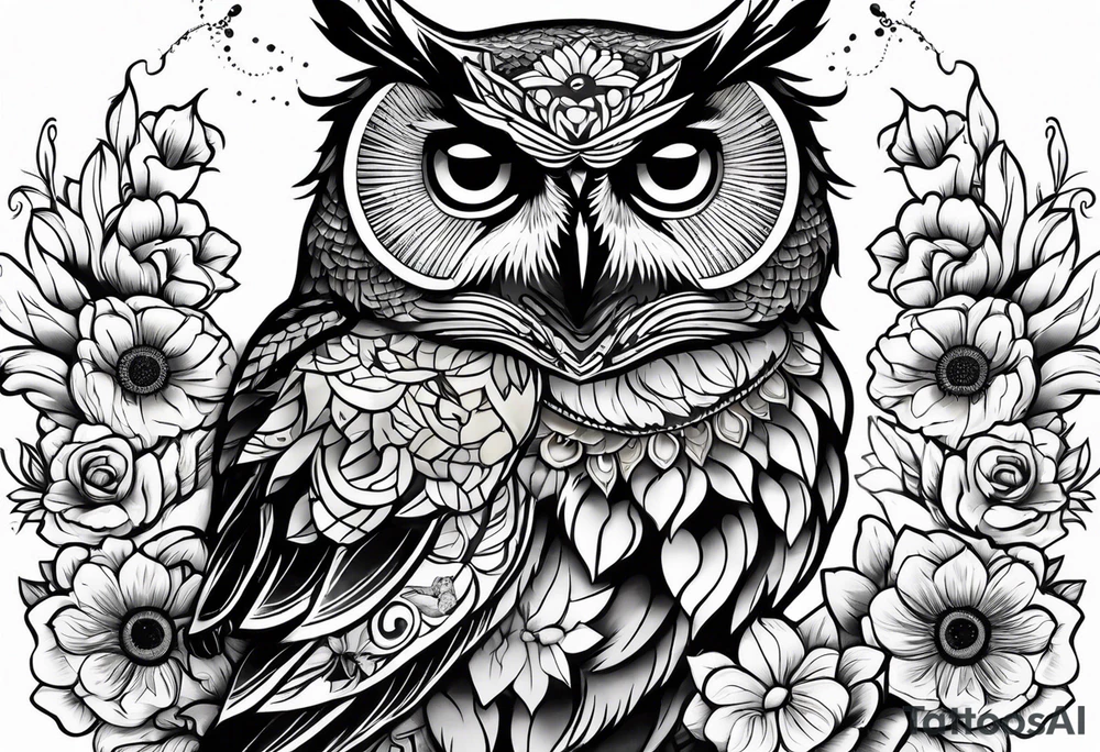 Sunflower and owl tattoo idea