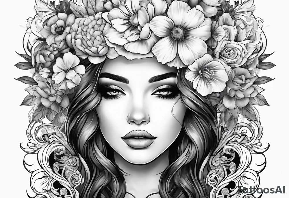 Flower headed girl tattoo idea