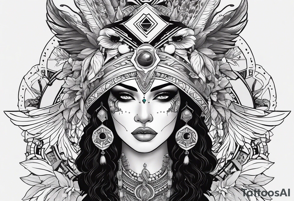 kali ma, alien goddess, valkrye, pirate, divine feminine, zenza resonance, pachamama, lotus azul, blank panther, eagle, skull, 5D, nueva gaya, dna 12 tattoo idea