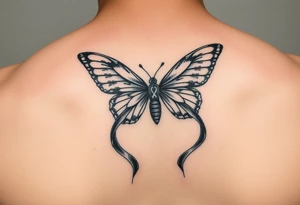 ethereal butterfly with flowing silk HIV-positive symbol ribbons in moonlight tattoo idea