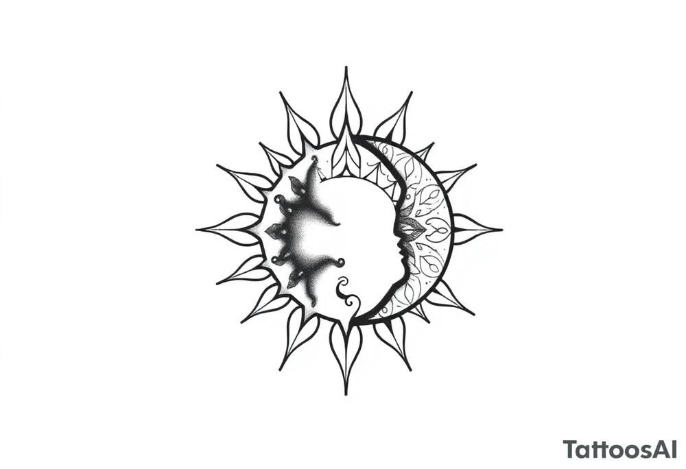 sun and moon with constellation patterns tattoo idea