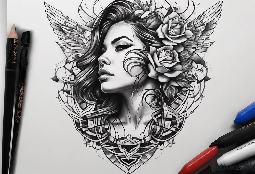 Wide tattoo that appears to be bursting out of the skin, symbolizing freedom. The tattoo should be vibrant and dynamic, with bold lines and colors that evoke a sense of liberation and empowerment. Consider incorporating elements broken chains and other symbols of freedom. The tattoo should be visually striking and thought-provoking. tattoo idea