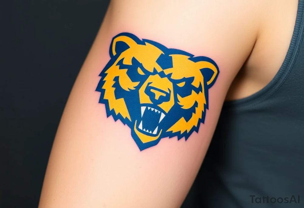 University of Northern Colorado bear mascot  head with Navy blue and yellow tattoo idea