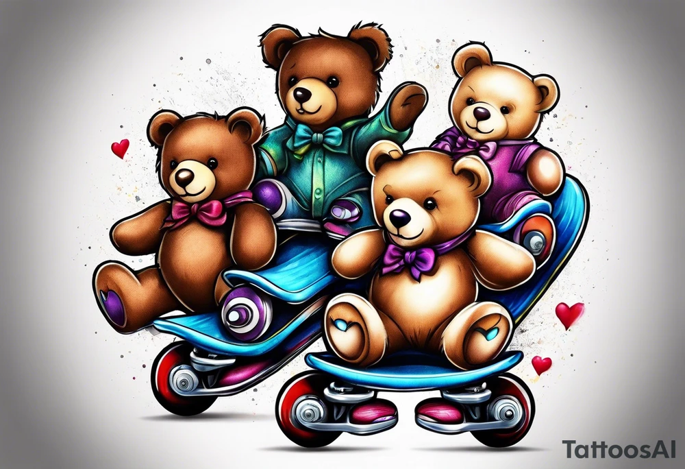 Teddy bears rollerskating tattoo idea