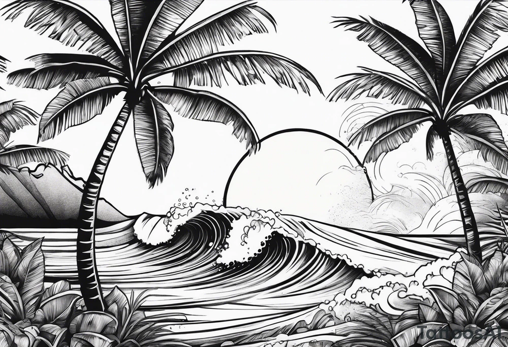 Palm tree, surfing tattoo idea