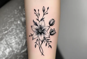 flower arrangement with spider lilies, tulip, cherry blossom tattoo idea