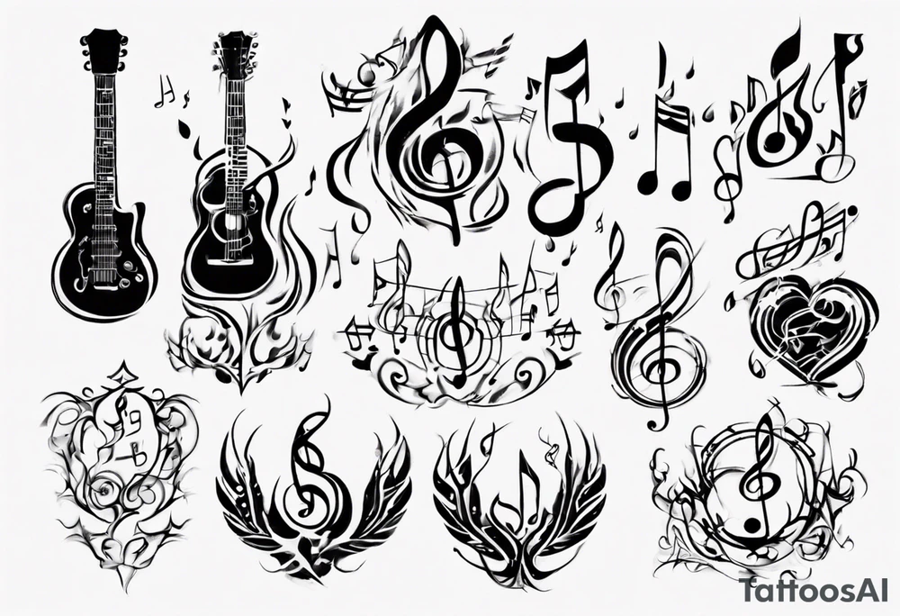 music stave hearth tattoo idea