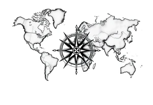 antique compass rose overlaid on weathered world map with sailing ships tattoo idea