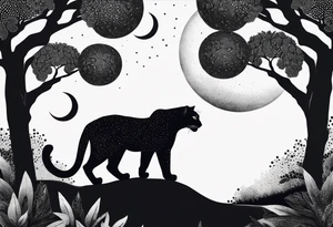 panther and a tree landscape moon tattoo idea