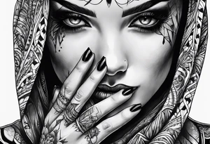 Horror women’s fingers with nails close half of her face tattoo idea