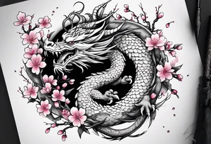 Haku dragon with  cherry blossoms  and soot sprites tattoo idea