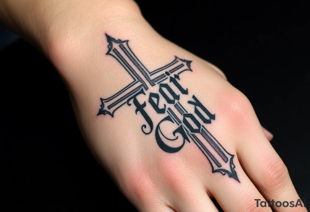 Cross with text fear god tattoo idea