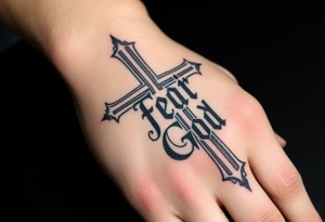 Cross with text fear god tattoo idea