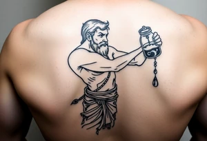 aquarius badass humanized version man trickling water from his jar along the arm tattoo idea