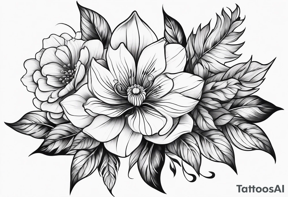 Curved floral leaves tattoo idea