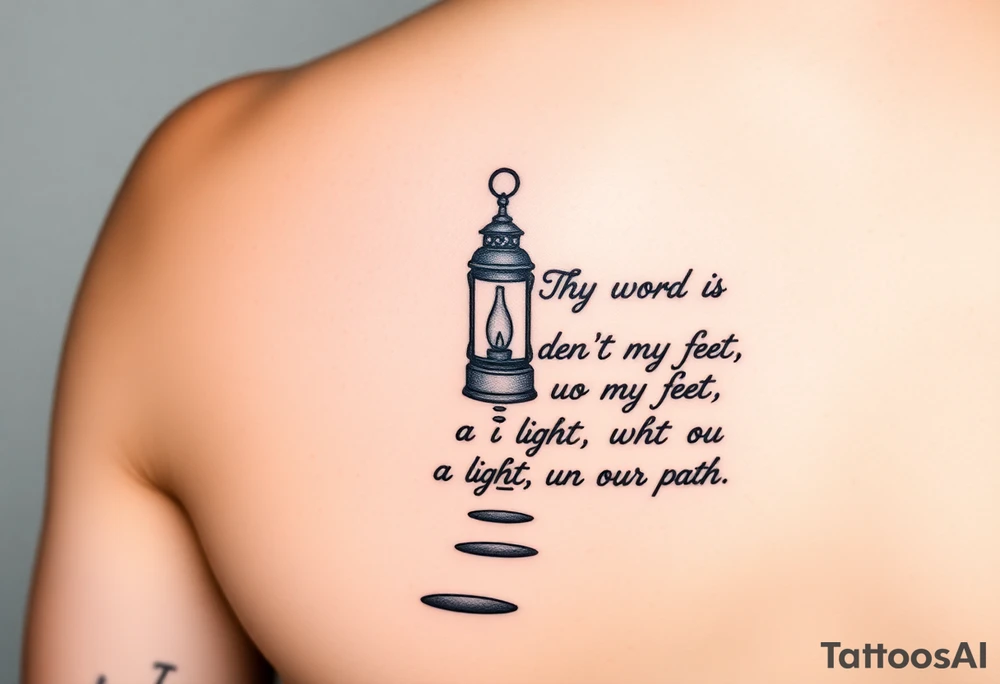 Someone holding a small lantern to light up a road with the text: "Thy word is a lamp unto my feet a light unto my path." The tattoo should be on the forearm tattoo idea