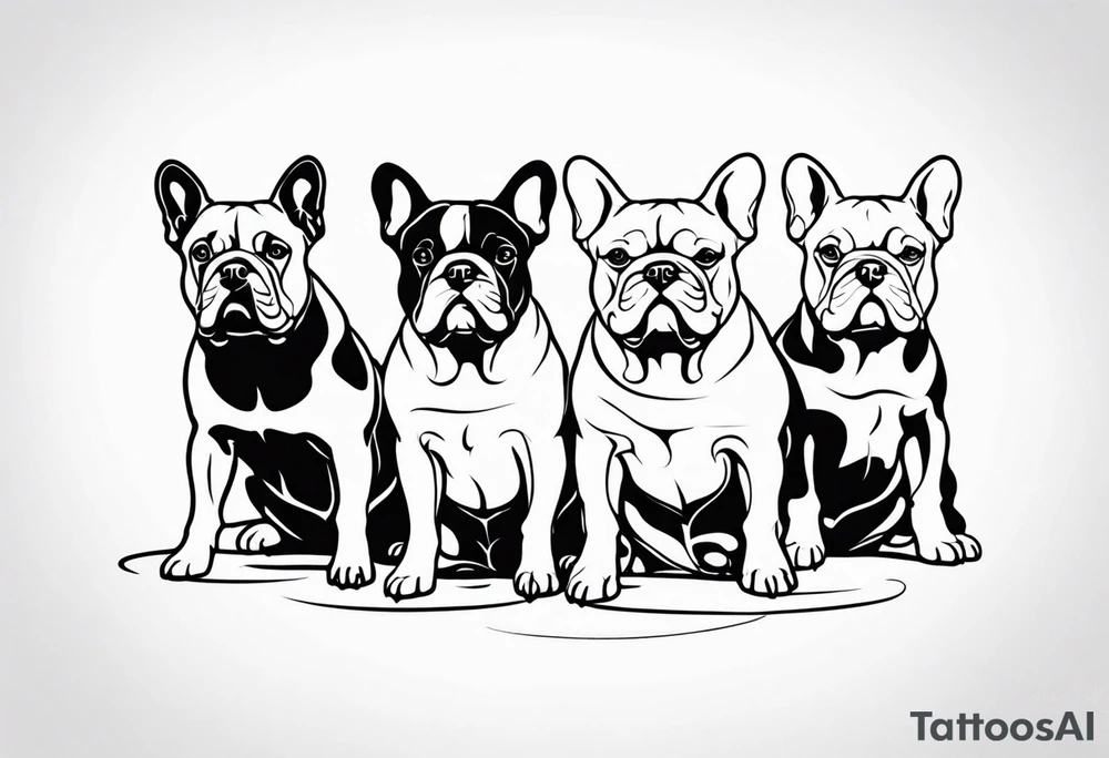 watermark of three french bull dogs tattoo idea