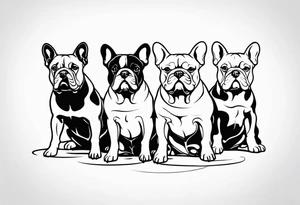 watermark of three french bull dogs tattoo idea