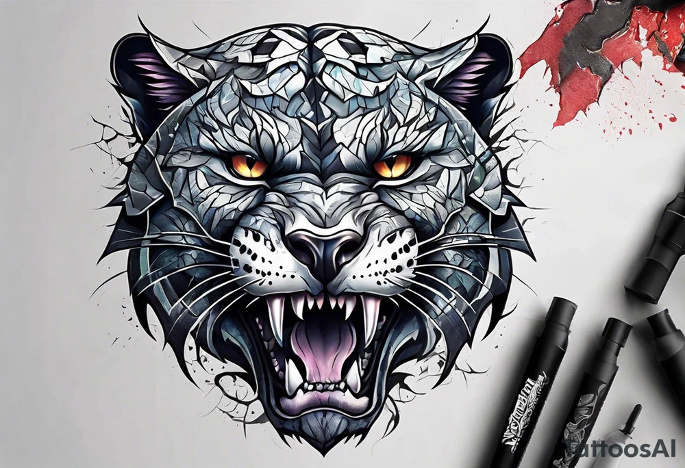 Panther skull cracked tattoo idea