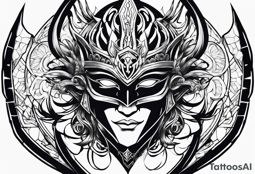 Yone league of legends mask and swords tattoo idea