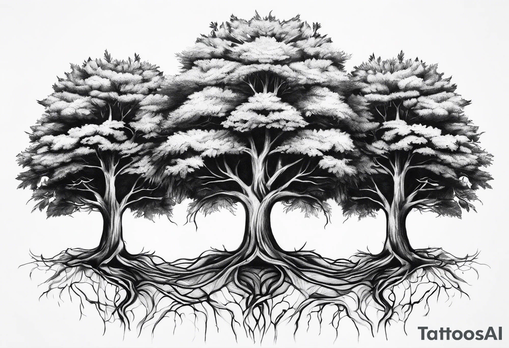 Three small trees together by the roots tattoo idea