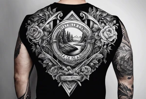 Carpentry themed sleeve with the name lushly in the middle tattoo idea