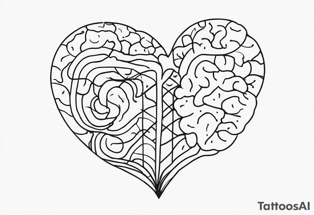 Brain, heart, simple, love, thin lines tattoo idea